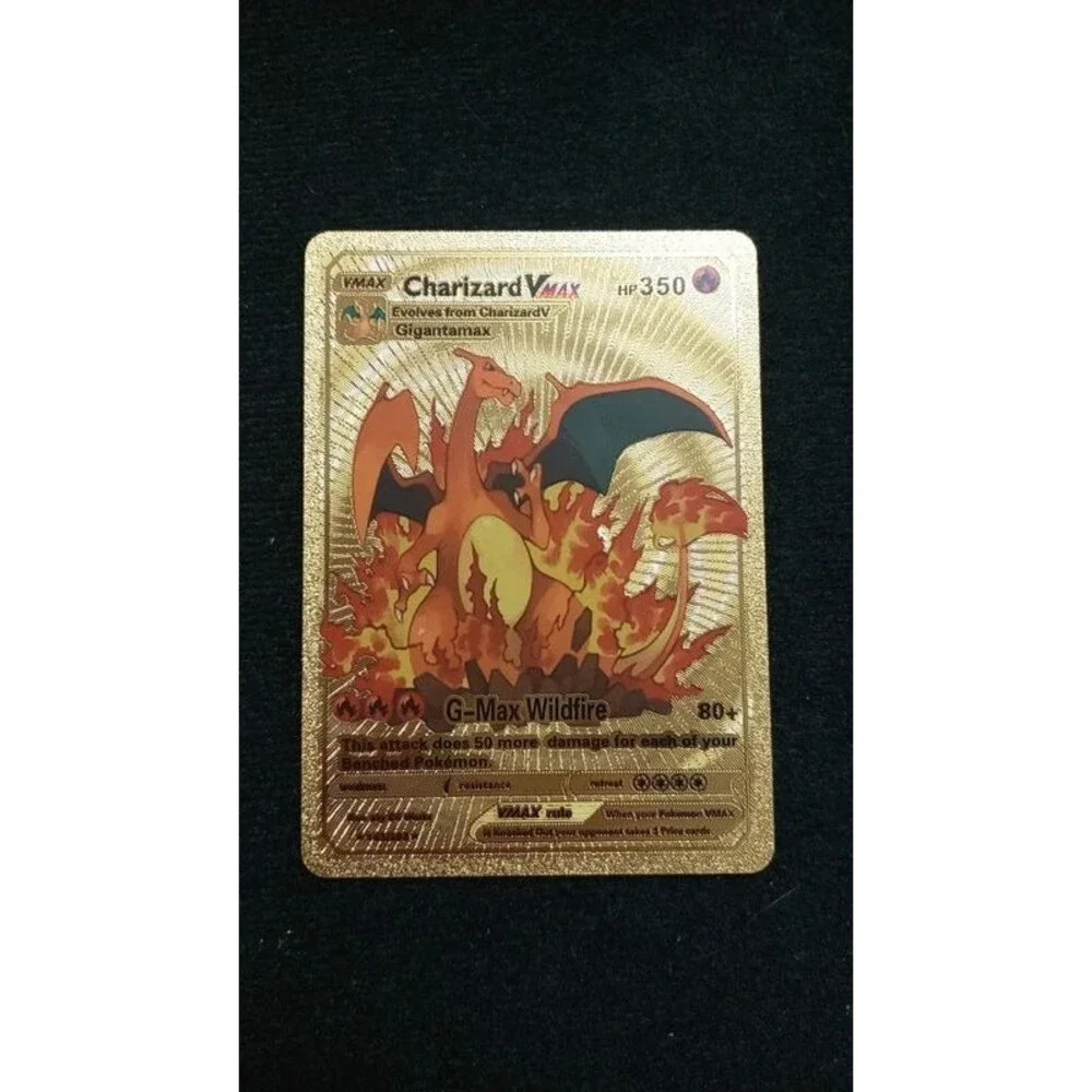 Gold Charizard VMAX Custom Fan Art Display Card 350 HP G-Max Wildfire